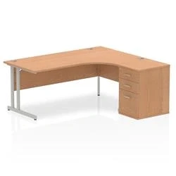 Image of Impulse 1800 Right Crescent Desk Oak White Cantilever + High Ped