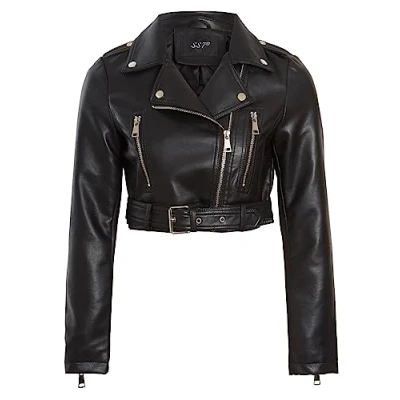 Image of SS7 Womens Faux Leather Cropped Biker Jacket Black