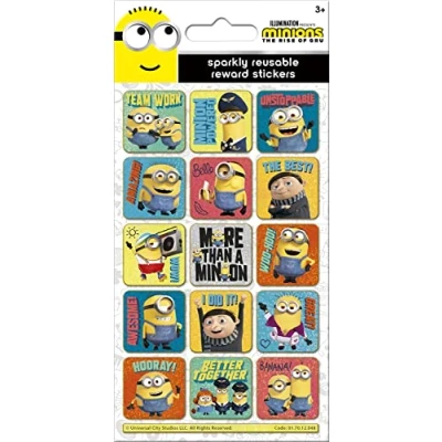 Image of Paper Projects 01.70.12.048 Minions: The Rise of Gru Sparkly Reward Stickers Official Licensed Product Reusable on Non Porous Surfaces, 19.5cm x 9.5cm, Yellow