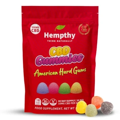 Image of Hempthy CBD Gummies 10mg x 30, 300mg Total THC Free High Strength Cannabidiol Edibles for Pain Relief, Stress &amp; Sleep Relax Gummy Bears, Sleeping Gummies, Gummys (American Hard Gums)