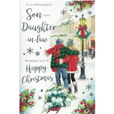 Image of SON &amp; DAUGHTER IN LAW CHRISTMAS CARD***TRADITIONAL XMAS STOCKINGS***9 X 6 INCHES**
