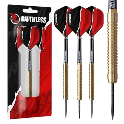 Image of RUTHLESS Eagles Steel Tip Brass Darts Set with Ringed Barrel Design, Dart Flights and Stems Included (D0455)