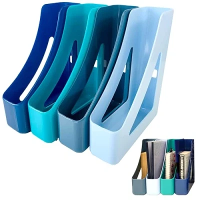 Image of Deflecto Cool Breeze Set of 4 x A4 Magazine File In Deep Blue and Aqua Tones Desktop Organise Holder Storage Desk Organiser Document Holders Magazines CP038YTCB
