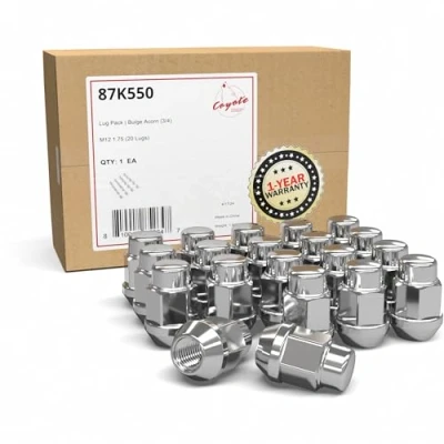 Image of Wheel Accessories Parts Set of 20 Chrome 12x1.75 Lug Nuts Closed End Bulge Acorn Nut Style 1.38&quot; Long Cone Seat 19mm (3/4&quot;) Hex (M12x1.75, Chrome)