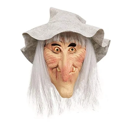 Image of Bristol Novelty BM200 Witch Mask with Grey Hat &amp; Hair 1 Piece Multicoloured One Size Ages 14 years, womens