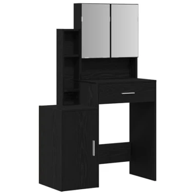 Image of vidaXL dressing table/black oak vanity wood/engineered wood 80x35x132 cm for bedroom/dressing area with mirror &amp; compartment storage