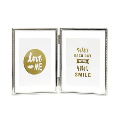 Image of Inov8 Framing Tarnish Resistant Silver Designer Floating Double Picture Frame with Thin Bead Edge Design for Two 5x7 inch (12x17cm) Photos