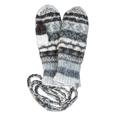 Image of Pachamama Women Wool Mittens Fleece Lined Handknitted Fairisle Multicoloured One Size Handmade Extra Warm Fair Trade (Wool, Natural)