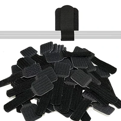 Image of LABEL THE Cable Self Adhesive Hook and Loop Holders for Perfect Management Organisers Walls &amp; Desks LTC WALL STRAPS Pack of 50 Black PRO 3110