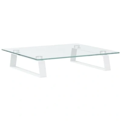 Image of vidaXL White Clear Tempered Glass and Metal Monitor Stand Ergonomic Computer Display Riser with Additional Storage Space, Sturdy Construction