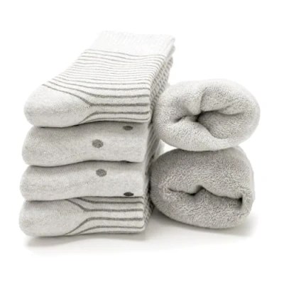 Image of Occulto Women Warm Winter Socks Pack of 6 (Model: Smilla) grey dots 3 5