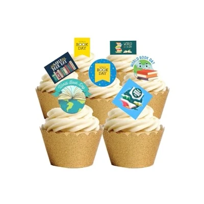 Image of 30 Stand Up World Book Day Reading Edible Wafer Paper Cake Toppers Decorations