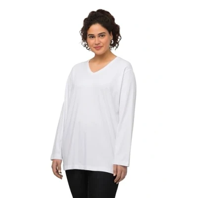 Image of Ulla Popken Women&#039;s Basic V Shirt, Long Sleeves Longsleeve T, Snow White, 36 38