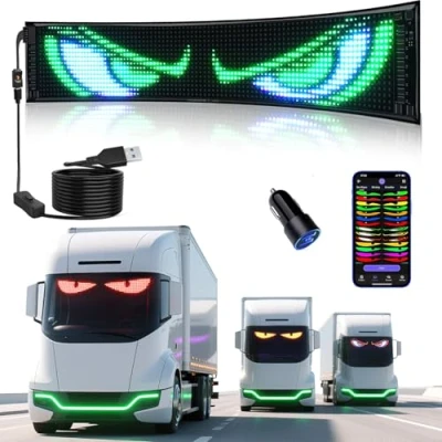 Image of LED Eyes for Trucks, 23&quot;x5&quot; Flexible Programmable Light Sign with Bluetooth APP Control, Full Color Scrolling Display Custom Text Pattern Animation, Devil Car Windshield,Store,Bar