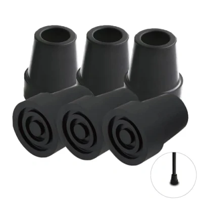 Image of 6 Pcs Black Cane Tips Set, Replacement Compatible with 19mm/0.74inch Cane, Non Slip Stable Walking Stick Rubber Ends, Ferrule for Elderly Adult Hiking