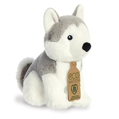 Image of Aurora, 35046, Eco Nation Husky Dog, 8In, Soft Toy, Grey &amp; White