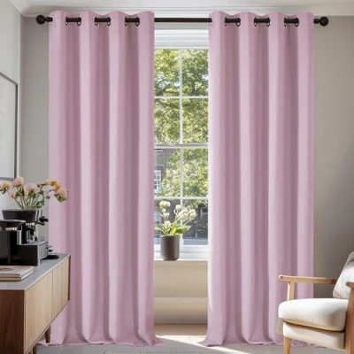Image of Deconovo Solid Thermal Insulated Curtains Room Darkening Eyelet Blackout for Bedroom Pink Lavender W55 x L96 One Pair