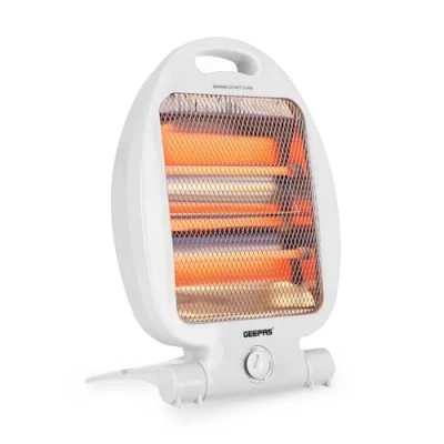 Image of Geepas 800W Quartz Halogen Heater Energy Efficient Upright Electric with 2 Heat Settings 400W/800W, Safety Tip Over Switch, Low Running Cost, White Years Warranty