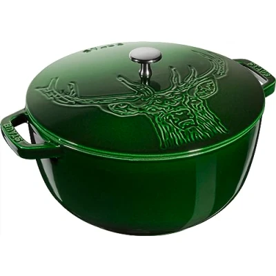 Image of STAUB 26CM CAST Iron French Oven STAG (Drawing) Basil Green LTD.ED