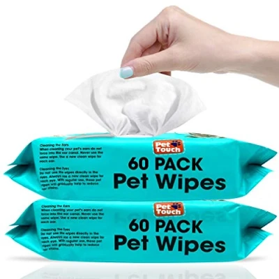 Image of PET Touch X 60 Pack All Purpose Wipes for daily Cleaning of your Dogs and Cats Deodorizing ALCOHOL FREE WET Moist Dog Paw Cleaner &amp; Ear (120 Wipes)