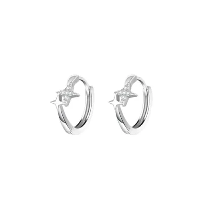 Image of Oivzziy 925 Sterling Silver Small Hoop Earrings for Women, Star shaped Huggie Hinged Hoops Created with Austrian Crystals Zircondia