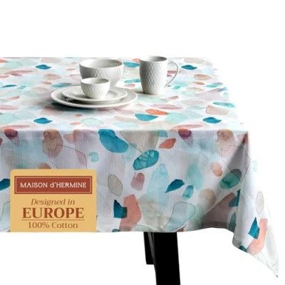 Image of Maison d&#039; Hermine Table Cloth 100% Cotton 140cm x 180cm Decorative Tablecover Washable Square Easter Tablecloths for Dining, Buffet Parties &amp; Wedding Use, Summer Picnic Spring/Summer