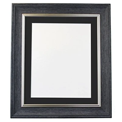 Image of Scandi Vintage Charcoal Grey Picture Photo Frame with Black Mount A1 Image Size A2
