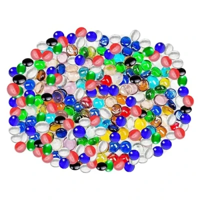 Image of ARSUK Decorative Glass Pebbles, Stones, Beads Rounded Gems Flat Marble, Vase Filler, Artificial Fire Gemstones Crystal for Aquarium, Mosaic Tiles Vases Craft Garden Flowerpot Landscaping (180pcs, Mix)