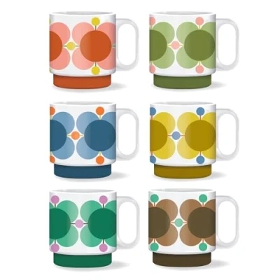 Image of Orla Kiely Set of 6 Stacking Mugs Atomic Flower Gift Boxed