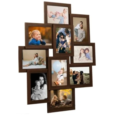 Image of vidaXL 10 Picture Collage Photo Frame Modern Gallery Wall Decor, Durable MDF and PS Material, Dark Brown Finish, Easy to Use for Home or Office