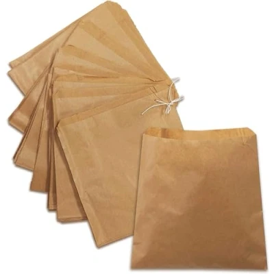 Image of AMD Nexus 100 7&quot; X Brown Strung Kraft Paper Food Bags For Groceries, Bags, Sandwiches, Sweets, Candies Recyclable Eco Friendly