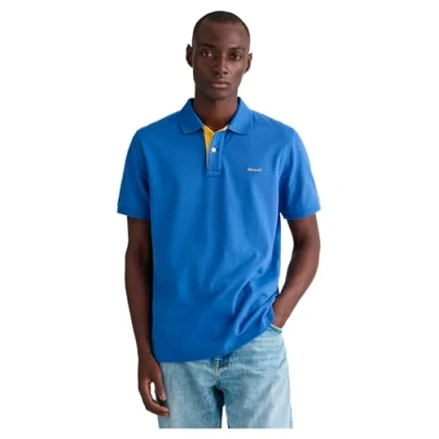 Image of GANT Men&#039;s REG Contrast Pique SS Rugger, Rich Blue, M