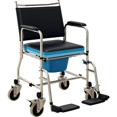 Image of HOMCOM Shower Wheelchair, Commode Wheeled Chair with Padded Seat, Backrest