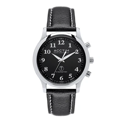 Image of Acctim 60053 &#039;Oro&#039; Silver Finish Metal Case Radio Controlled Mens Watch on Black Leather &#039;Lychee&#039; Strap