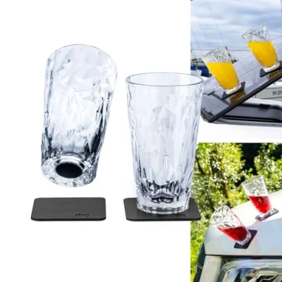 Image of silwy magnetic system, high tech plastic glasses and metal nano gel pads camping, boat yacht accessories (longdrink/0.3 l/set of 2 /clear)