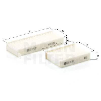 Image of 2130601, 2181323, 2422034 Pollen Filter MANN CU 17 009 2 Particulate 105, 165mm 80mm 22mm