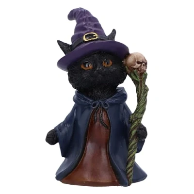 Image of Nemesis Now Whiskered Wizard 14cm, Resin, Black, Cat Figure, Black Ornament, Collectable Giftware, Cast in the Finest Expertly Hand Painted