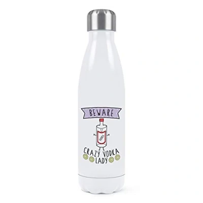 Image of Beware Crazy Vodka Lady Double Wall Water Bottle Insulated Stainless Steel Sports Drinks 500ml White