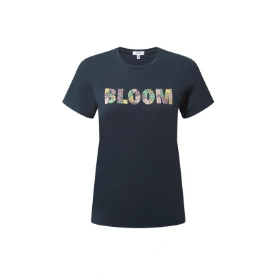 Image of TOG24 Minda Women&#039;s Summer Casual T Shirt, Supersoft Cotton, Lightweight &amp; Breathable, Bloom Raised Printed Slogan On Chest Dark Indigo