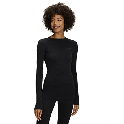 Image of FALKE Women&#039;s Wool Tech. Base Layer Top, Thermal, Black (Black 3000), M (1 Piece)