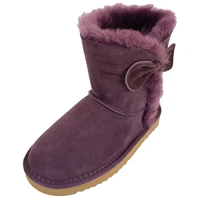 Image of Bushga Kids Genuine Sheepskin Boot with Bow Design and Reinforced Heel Purple Child 11
