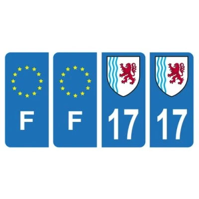 Image of HADEXIA Set of 4 Self Adhesive Number Plate Registration Stickers Department 17 Charente Maritime Nouvelle Aquitaine &amp; F France Europe
