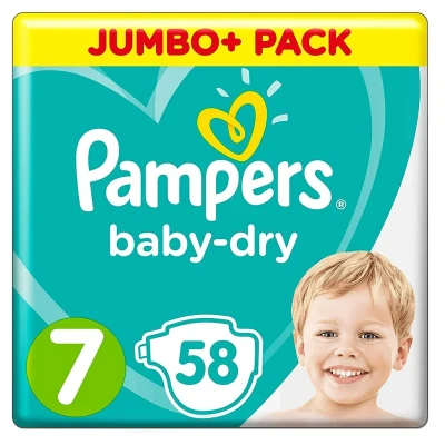 Image of Pampers size 7 Baby Dry nappies 17+kg 58s