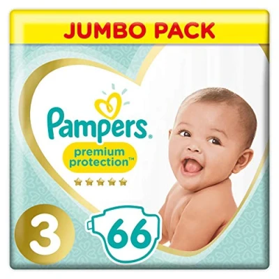 Image of Pampers Premium Protection Size 3, 66 Nappies, 6 10kg, Jumbo Pack