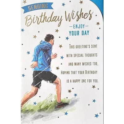 Image of SENDING BIRTHDAY WISHES CARD .RUNNING. PRELUDE .9 X 6 INCHES