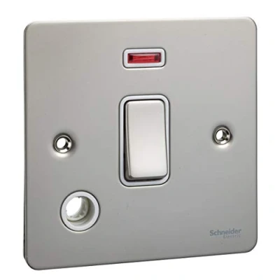 Image of Schneider Electric Ultimate Flat Plate Single Light Switch, with Flex Outlet and Neon Indicator, Double Pole, GU2214WPN, Pearl Nickel White Insert