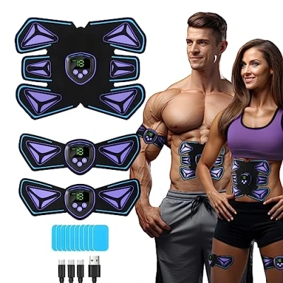 Image of Abs Stimulator EMS Muscle Stimulator, Rechargeable Electric Abdominal Toner Trainer with 10 Gel Pads, Fitness Training for Abdominal/Arm/Leg Training, 6 Modes &amp; 15 Intensities (Beetle)