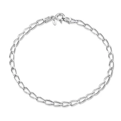 Image of Amberta Women&#039;s 925 Sterling Silver Link Chain Bracelet for Charms (Adjustable):