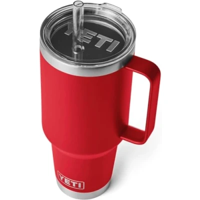 Image of YETI Rambler Straw Mug, Stainless Steel Vacuum Insulated Mug with Stronghold Lid, Rescue Red, 42 oz (1242 ml)