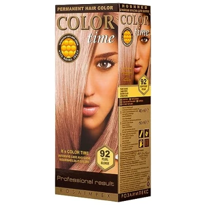 Image of Color TIME Permanent Gel Hair Dye Pearl Blonde 92 Enriched with Royal Jelly and Vitamin C Covers Gray 100 ML